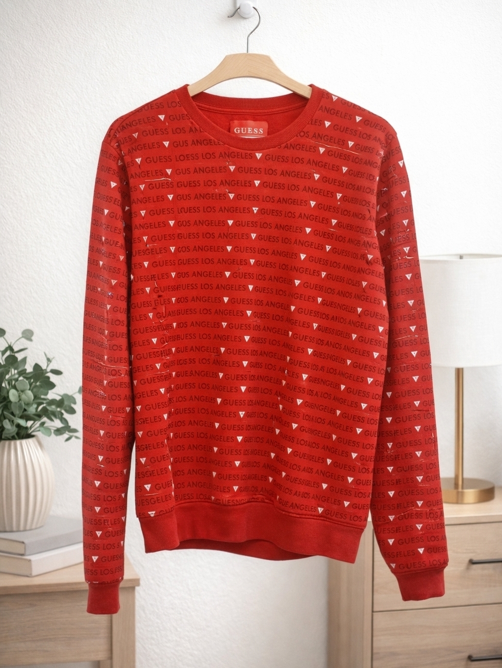 Guess Logo Sweatshirt Red Crewneck Womens Large Y2K Streetwear